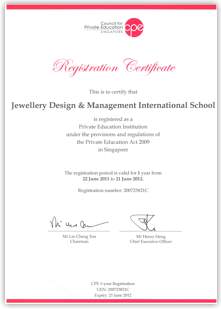 Certificate of Jewellery Design and Management International School Singapore